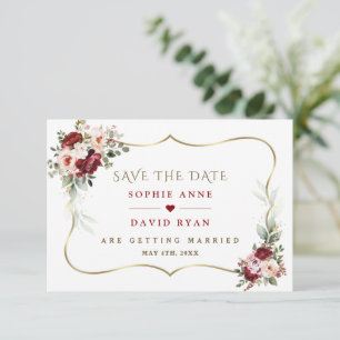 Elegante Burgundy Blush Blume Gold Hochzeit im Her Save The Date