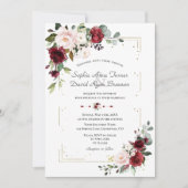Elegante Burgundy Blush Blume Gold Wedding Einladung (Vorderseite)