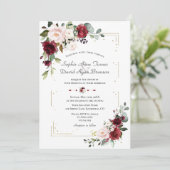 Elegante Burgundy Blush Blume Gold Wedding Einladung (Stehend Vorderseite)