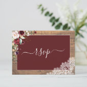Elegante Burgundy Blush Botanical Lace Wood UAWG RSVP Karte (Stehend Vorderseite)