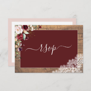 Elegante Burgundy Blush Botanical Lace Wood UAWG RSVP Karte