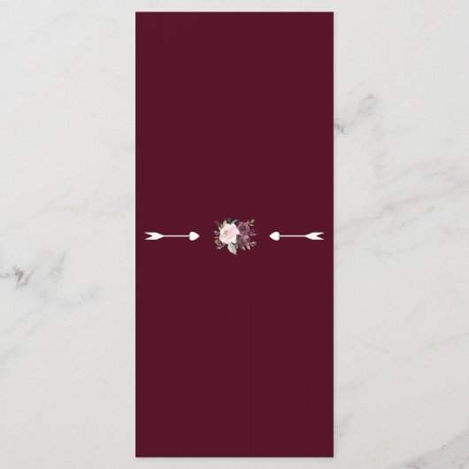 Elegante Burgundy Blush Elfenbeinblütenhochzeit Menükarte (Rückseite)