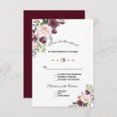 Elegante Burgundy Blush Elfenbeinblütenhochzeit RSVP Karte (Vorne/Hinten)