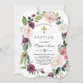 Elegante Burgundy Blush Elfenbeinblütenschurke Tau Einladung (Vorderseite)