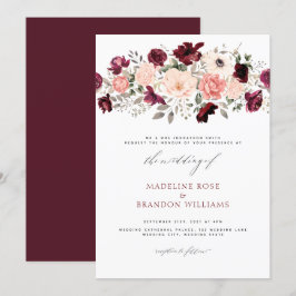 Elegante Burgundy Blush Floral Wedding Einladung