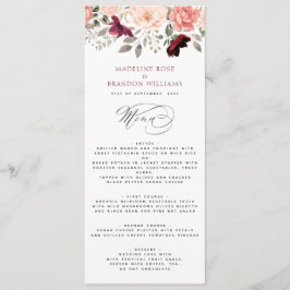 Elegante Burgundy Blush Floral Wedding Menükarte
