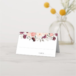 Elegante Burgundy Blush Floral Wedding Platzkarte