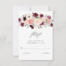 Elegante Burgundy Blush Floral Wedding RSVP Karte