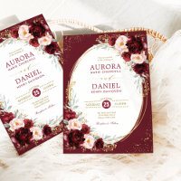 Elegante Burgundy Blush Gold Blume Hochzeit