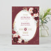 Elegante Burgundy Blush Gold Blume Hochzeit Einladung (Stehend Vorderseite)