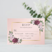 Elegante Burgundy Blush Gold Wedding RSVP Cards (Stehend Vorderseite)
