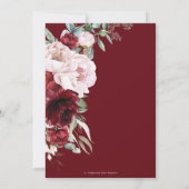 Elegante Burgundy Blush Peonies Bloral Wedding Einladung (Rückseite)