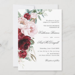 Elegante Burgundy Blush Peonies Bloral Wedding Einladung