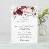 Elegante Burgundy Blush Peonies Rose Blumenhochzei Einladung (Stehend Vorderseite)