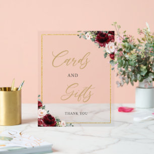 Elegante Burgundy Blush Pink Blumenkarten und Gesc Acrylschild