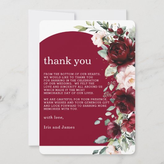 Elegante Burgundy Blush Pink Floral Wedding Dankeskarte (Vorderseite)
