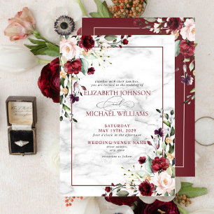 Elegante Burgundy Blush Pink Floral Wedding Einladung