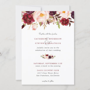 Elegante Burgundy Blush Pink Floral Wedding Einladung