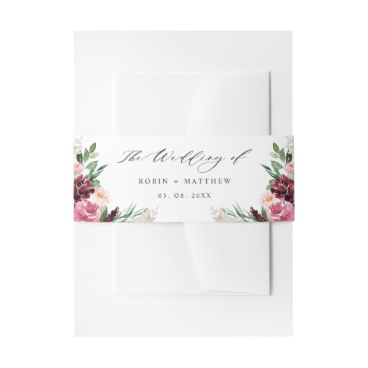 Elegante Burgundy Blush Pink Floral Wedding Einladungsbanderole (Vorderseite Beispiel)
