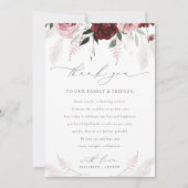 Elegante Burgundy Blush Pink Roses Blumenhochzeit Dankeskarte (Vorderseite)