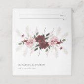 Elegante Burgundy Blush Pink Roses Blumenhochzeit Platzkarte (Außenseite Aufgefaltet)