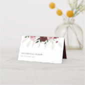 Elegante Burgundy Blush Pink Roses Blumenhochzeit Platzkarte (Vorderseite)