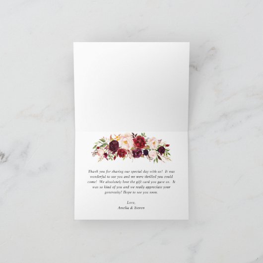 Elegante Burgundy Blush Pink Wedding Dankeskarte (Innenseite)