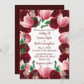 Elegante Burgundy & Blush Rosa Rose White Wedding Einladung (Vorne/Hinten)