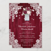 Elegante Burgundy Blush Rustic Wood Floral Wedding Einladung (Vorne/Hinten)