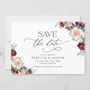 Elegante Burgundy Blush Wedding Save the Date Einladung