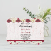 Elegante Burgundy Boho Klasse Moderne Blumenhochze Einladung (Stehend Vorderseite)