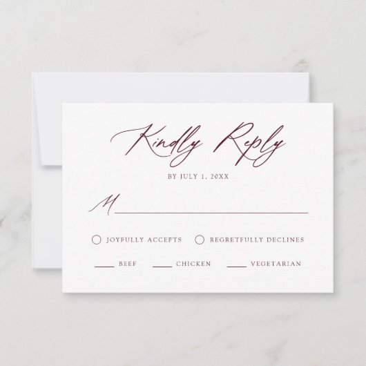 Elegante Burgundy Calligraphy Meal Choding RSVP Karte (Vorderseite)