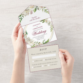 Elegante Burgundy Champagne Gold Rose Wedding All In One Einladung