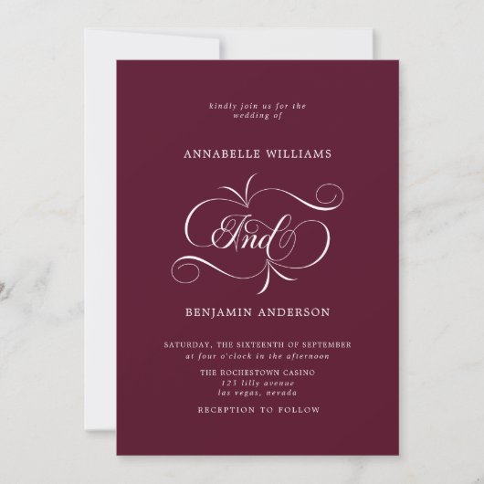Elegante Burgundy Classic Wedding Einladung (Vorderseite)