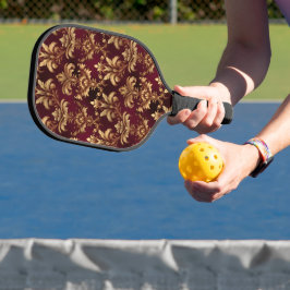 Elegante Burgundy Damask - Vintage barocke Blüte Pickleball Schläger