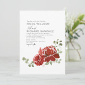 Elegante Burgundy Dark Green Floral Winter Wedding Einladung (Stehend Vorderseite)