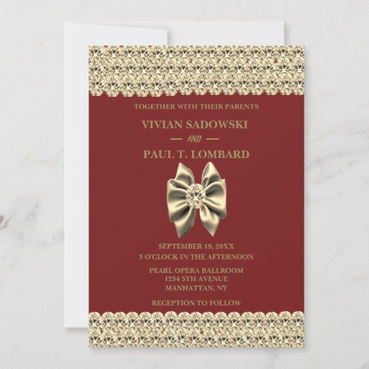 Elegante Burgundy Diamond & Gold Wedding Einladung (Vorderseite)