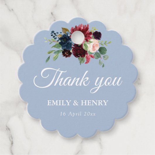 Elegante burgundy dusty Blue Hochzeit Geschenkanhänger (Vorderseite)