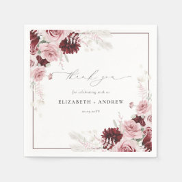 Elegante Burgundy Dusty Rose Wasserfarbenhochzeit Serviette