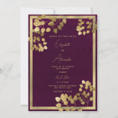 Elegante burgundy-Eukalyptus-Blatthochzeit Einladung (Vorderseite)