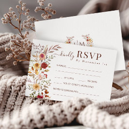 Elegante Burgundy Fall Floral Wedding RSVP Cards