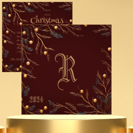 Elegante Burgundy Family Monogram Weihnachtskarte Feiertagskarte