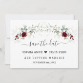 Elegante Burgundy Floral Airy Blätter Hochzeit Save The Date (Vorderseite)