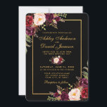 Elegante Burgundy Floral Black Gold Wedding R Einladung<br><div class="desc">Elegante Watercolor Burgundy Blumen Black and Gold Wedding Invitation Card - Runde Kanten</div>
