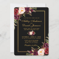Elegante Burgundy Floral Black Gold Wedding R