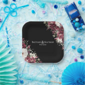 Elegante Burgundy Floral Black Wedding Pappteller (Party)