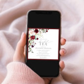 Elegante Burgundy Floral Bridal Teedusche Einladung