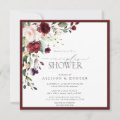 Elegante Burgundy Floral Couples Dusche Einladung (Vorderseite)