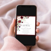 Elegante Burgundy Floral Couples Dusche Einladung