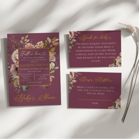 Elegante Burgundy Floral Fall Diaper Raffle Card Begleitkarte